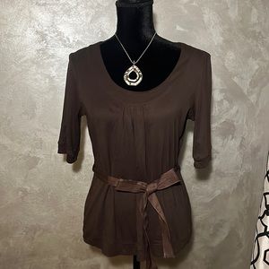 Brown Classic Talbots top with tie waist, size Large